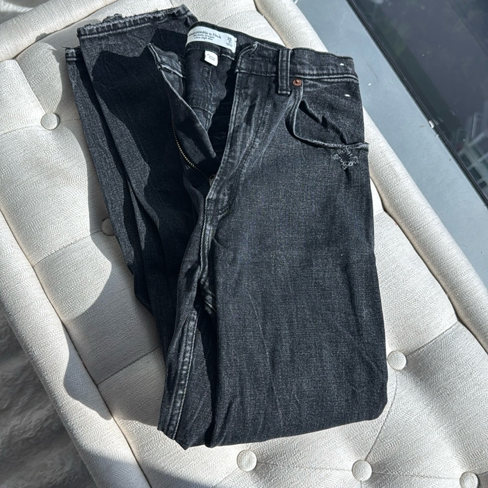 Abercrombie high rise ankle straight ripped jeans curve love